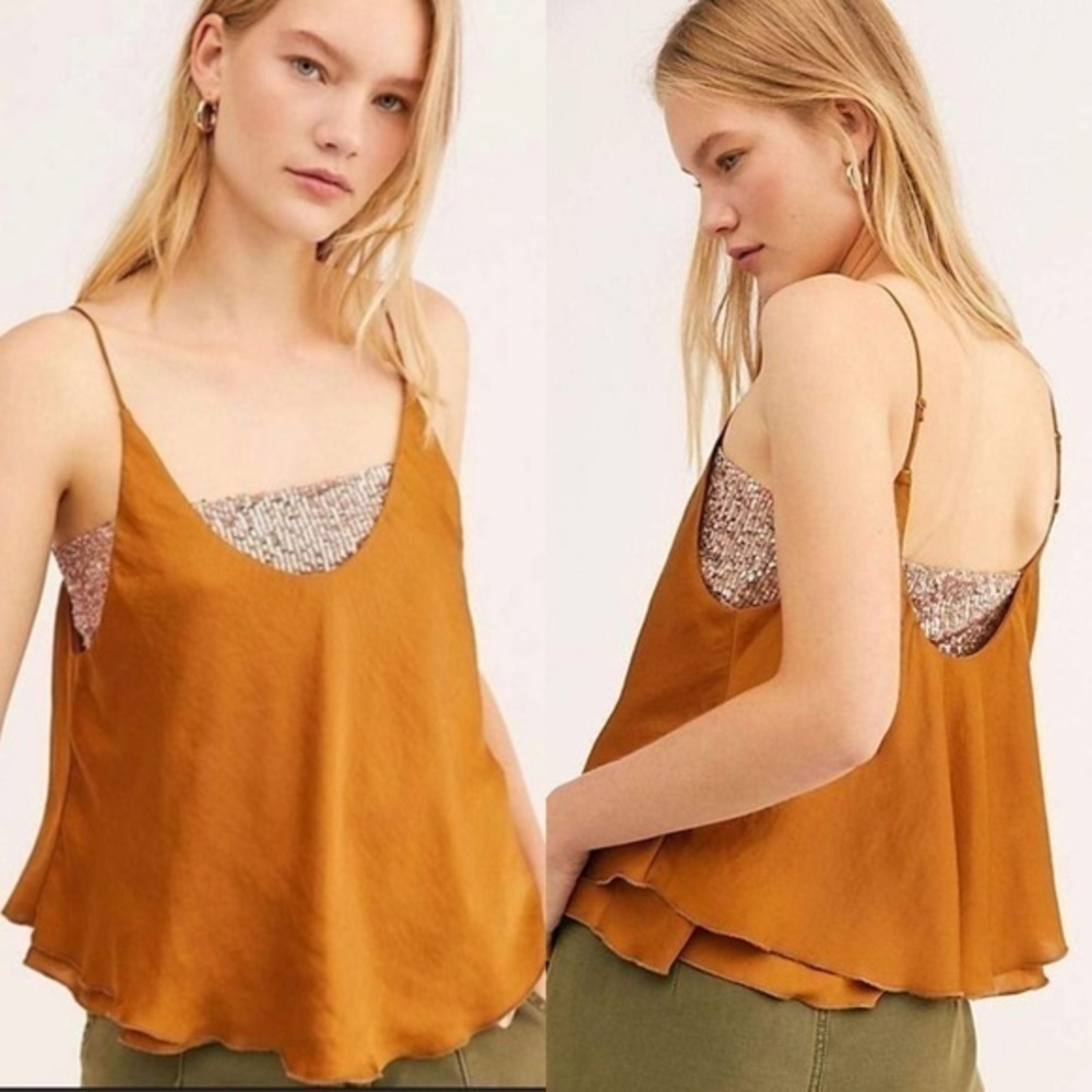 NWT Free People Turn it on Cami in Gold Medium